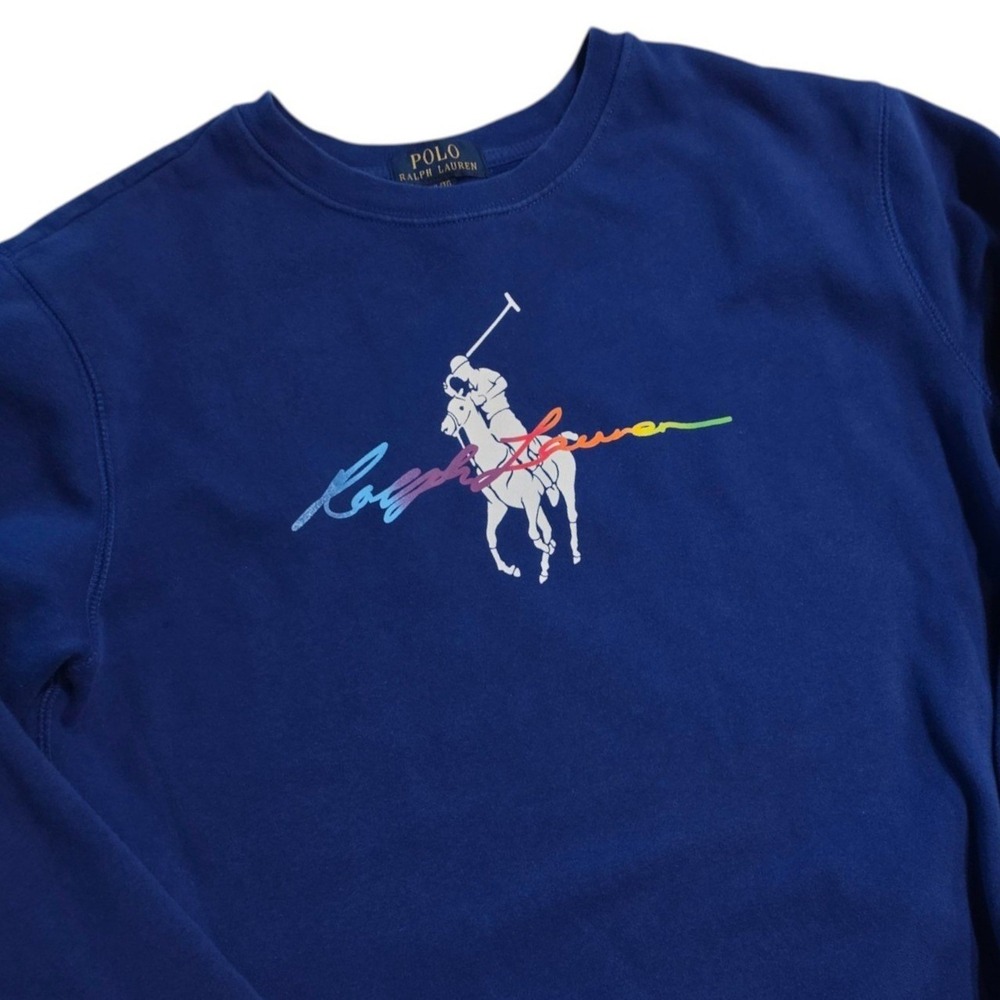 Polo Ralph Lauren Kids Sweatshirt Blue Rainbow Script Big Pony Logo XL 18-20